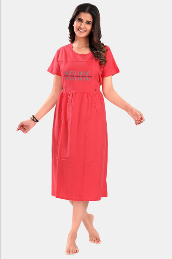Buy Sweet Moon Maternity Knit Cotton Mid Length Nightdress - Dark Peach